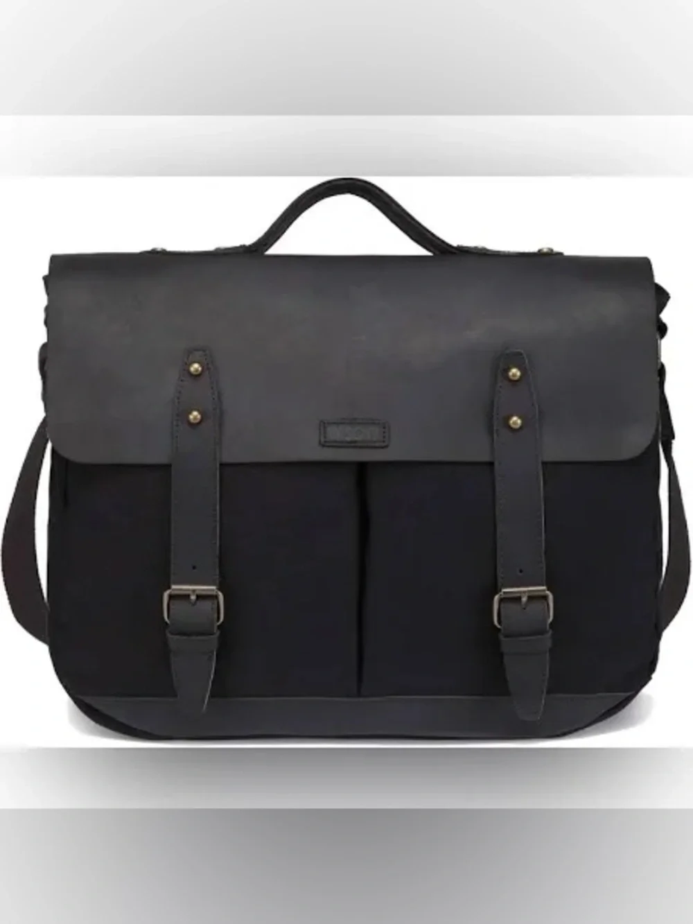 VASCHY Unisex Black Canvas & Leather Vintage Messenger Bag Work Satchel
